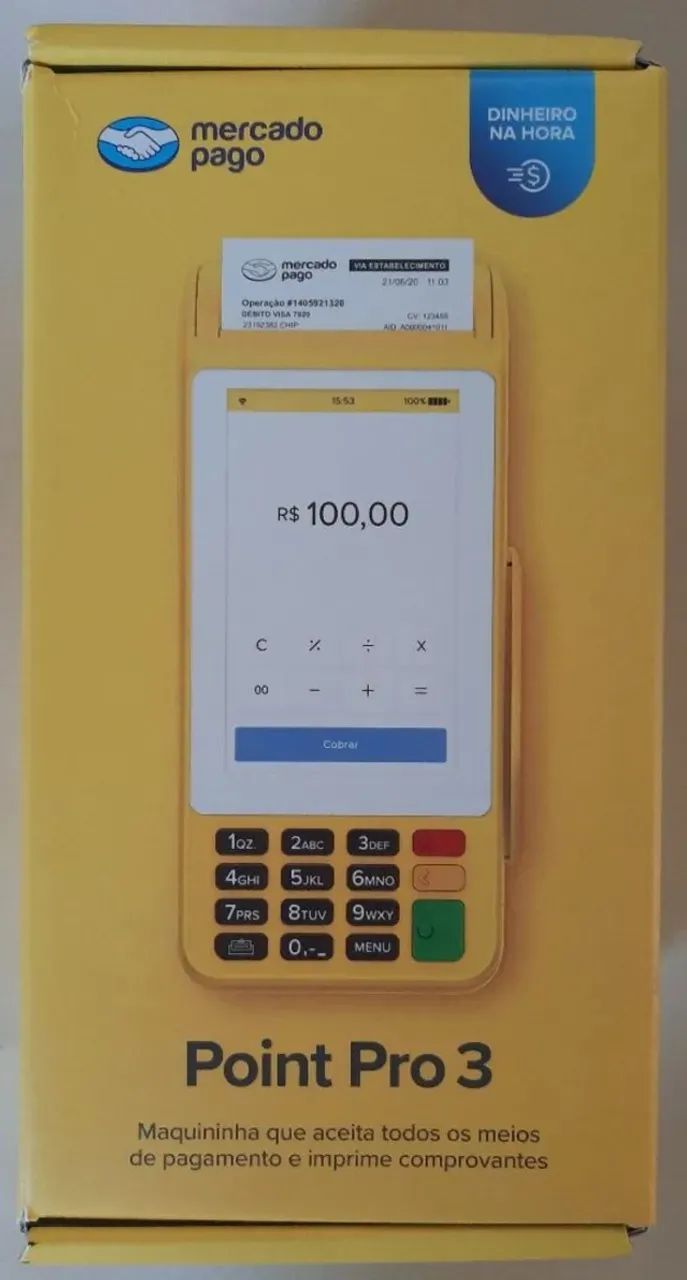 Point Pro 3 Mercado Pago Imprime o Comprovante Maquininha Cartao 4g C/Tela Touch - Chip