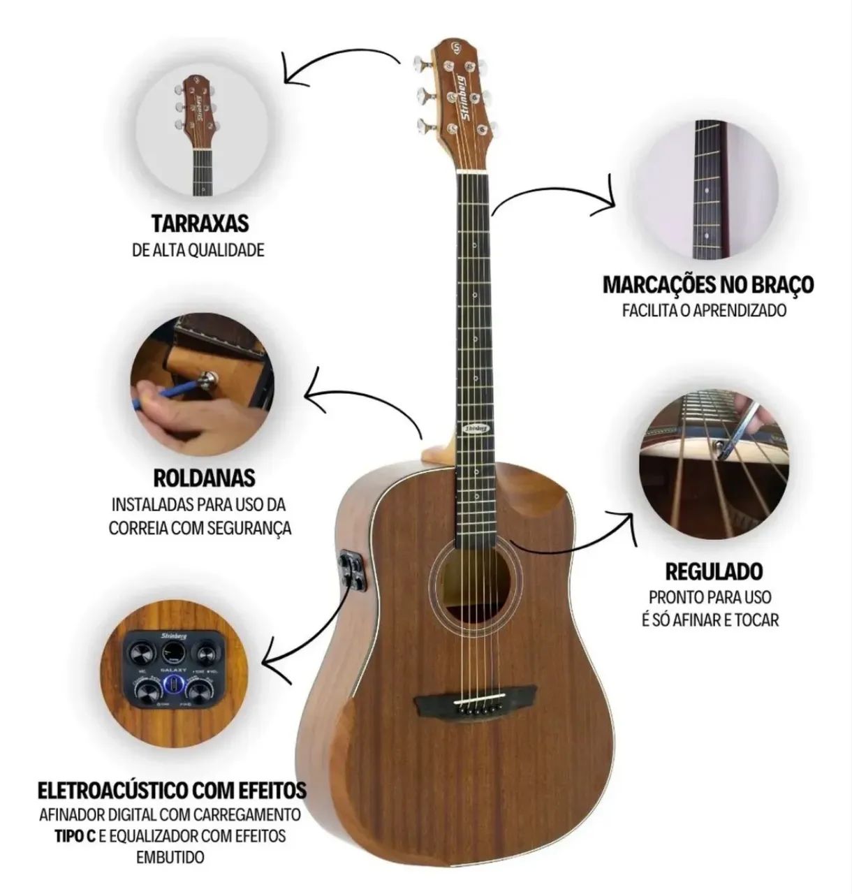 Violão Eletroacústico Strinberg Galaxy SD301 MGS 6 Cordas Mahogany Satin - Foto 5