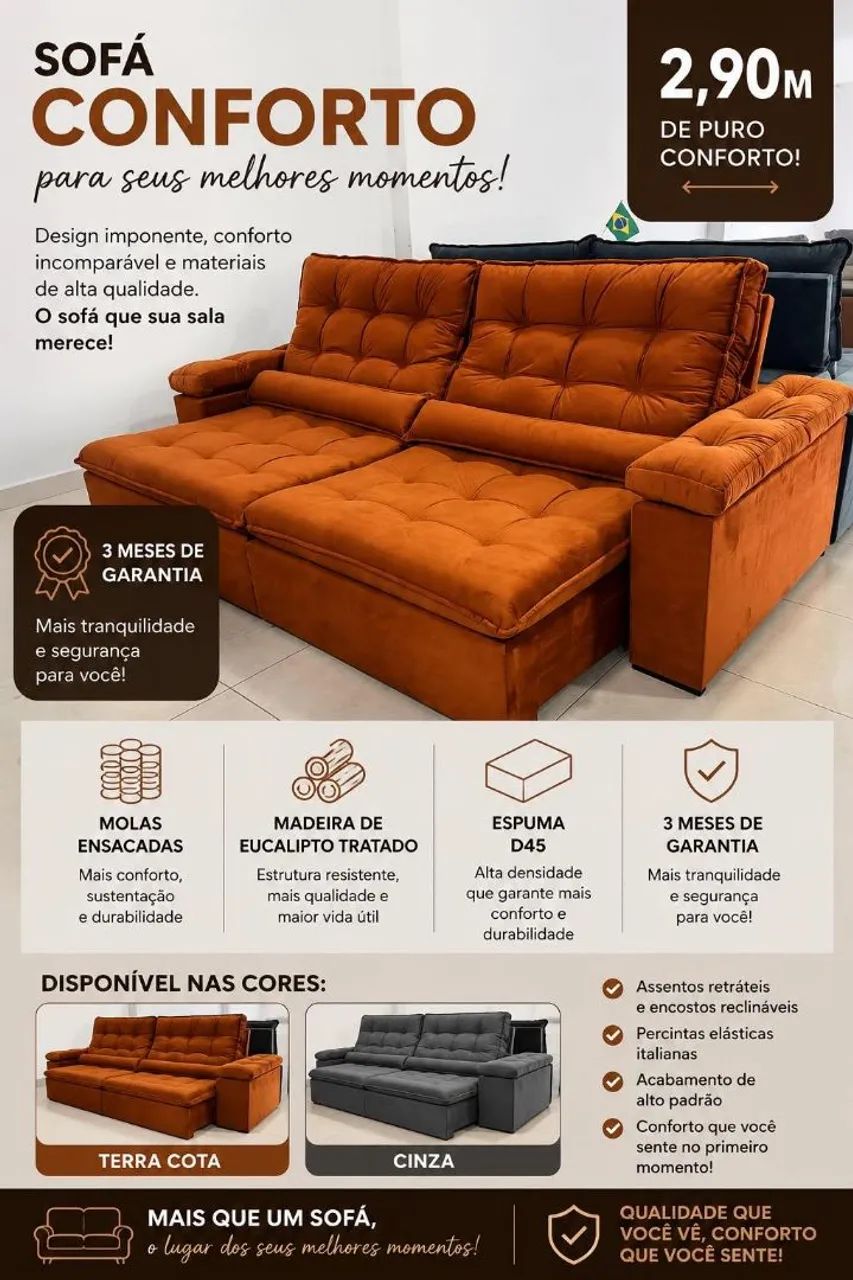 Sofa 2.90m 18x215 no cartao