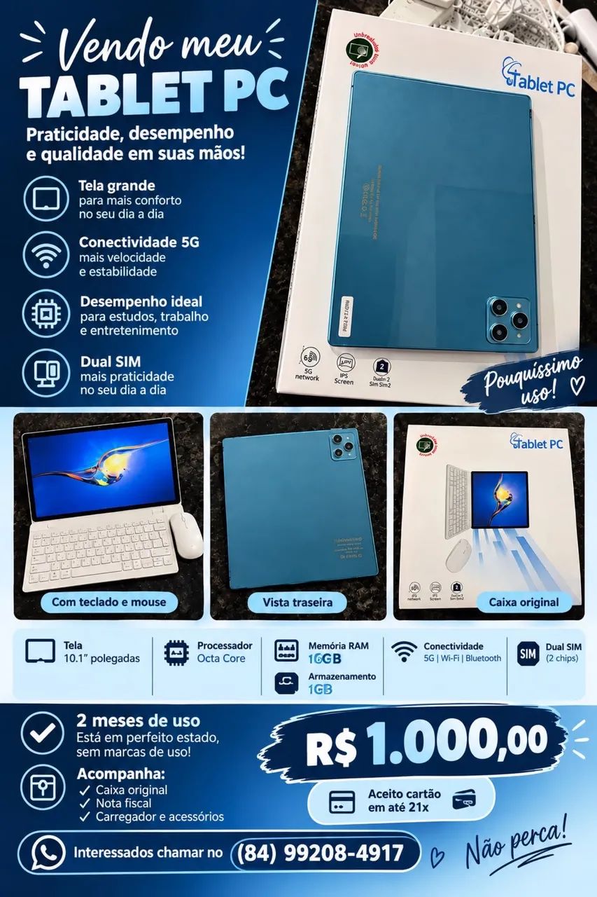 Tablet pc 1 terá de memória