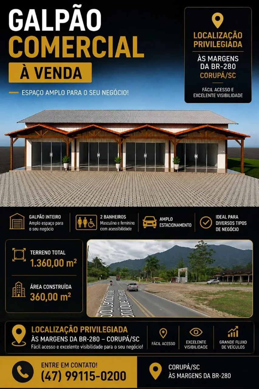 Galpão comercial margens BR 280 em Corupá