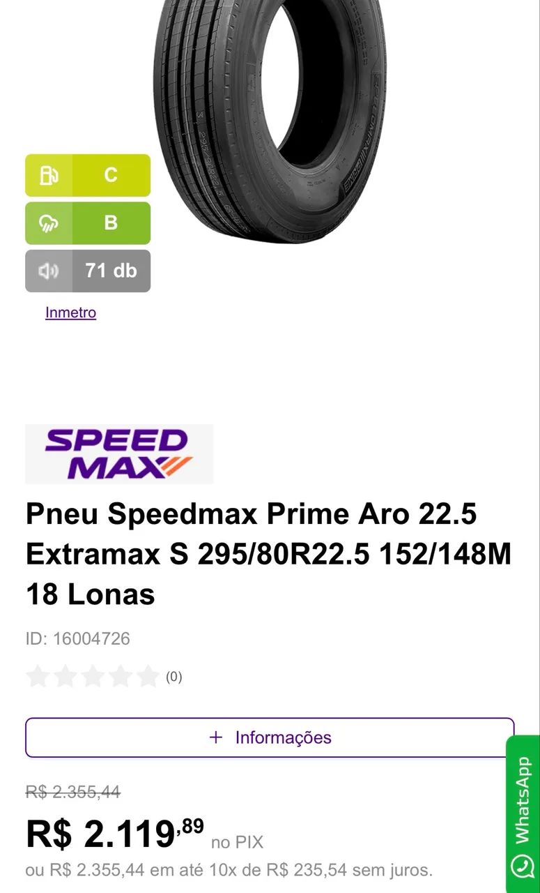 Pneu Speedmax Prime Aro 22.5 Extramax S 295/80R22.5 152/148M 18 Lonas