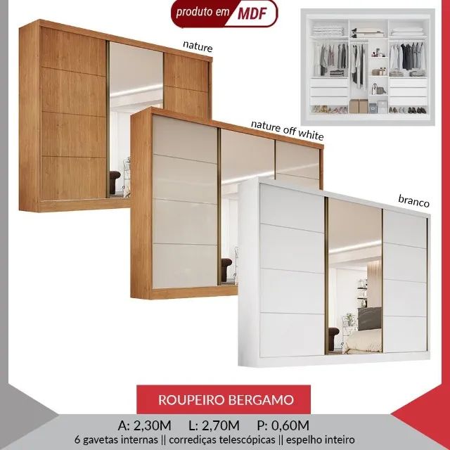 Guarda Roupa Casal, MDF, porta de correr