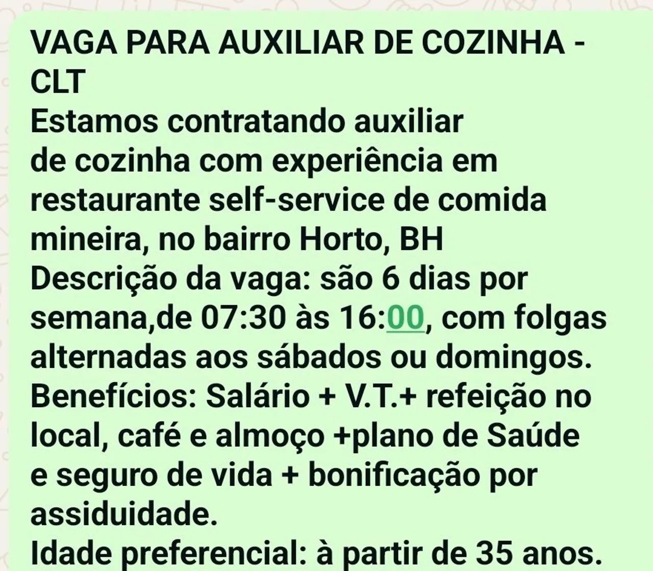 VAGA PARA AUXILIAR DE COZINHA- CLT