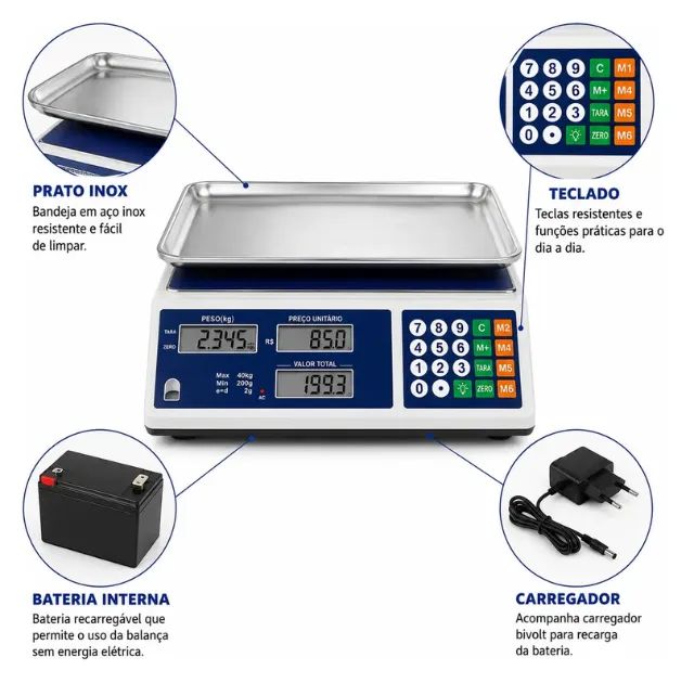 Balança Digital 40kg Comercial Eletrônica Bivolt Lcd Precisa - Foto 2