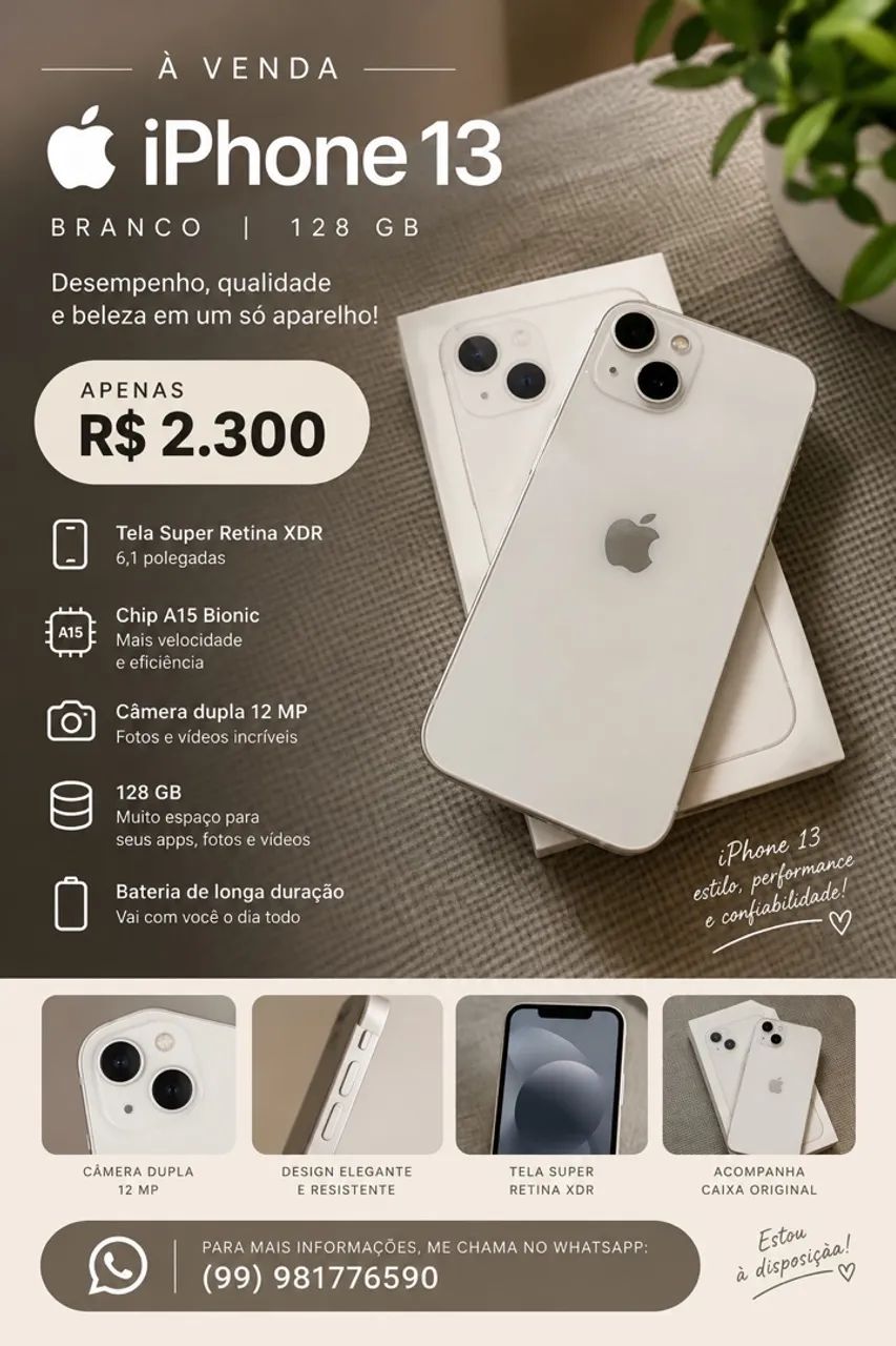 Iphone 13 branco  128g | seminovo