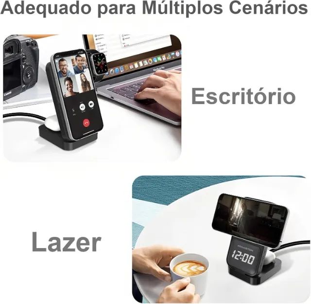 Carregador Indutivo 3 em 1 Dobrável H-Maston 25W para Celular, Relógio e Fone - Foto 4