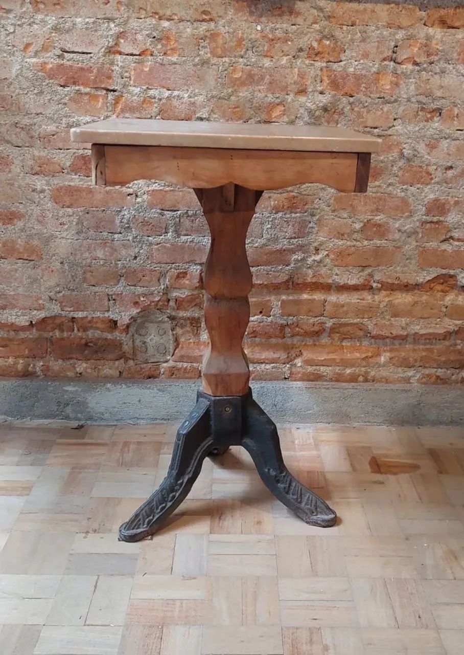 Side table with cast iron legs and antique marble top
