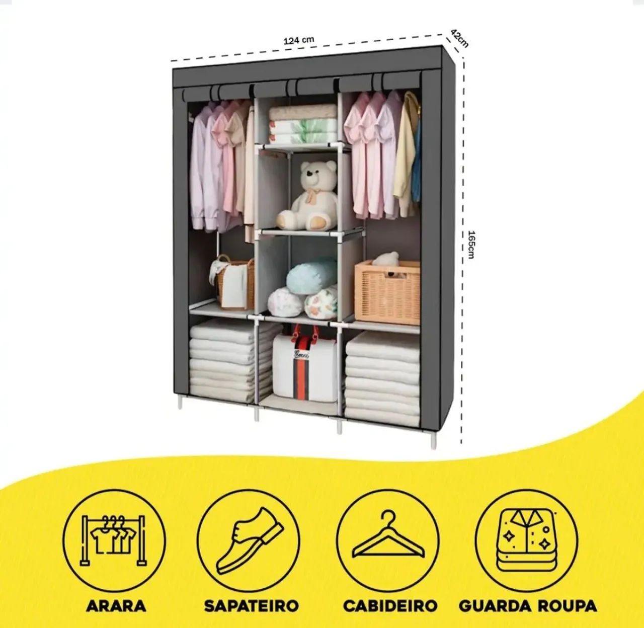 Guarda Roupa Solteiro Portátil Multiuso Cabideiro