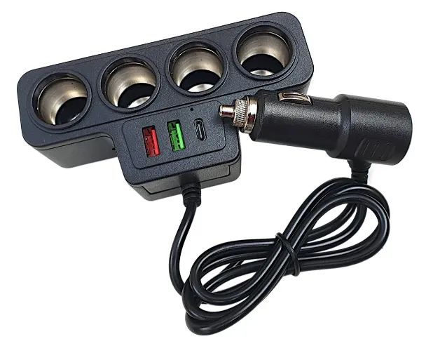 Extensor Divisor 4 tomadas Veicular Acendedor 12v/24v + USB e USB C 120w - Foto 2