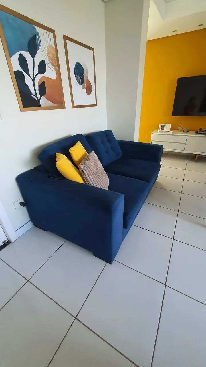 Sofá Retrátil Azul 2 lugares + Almofadas BRINDE - Foto 4
