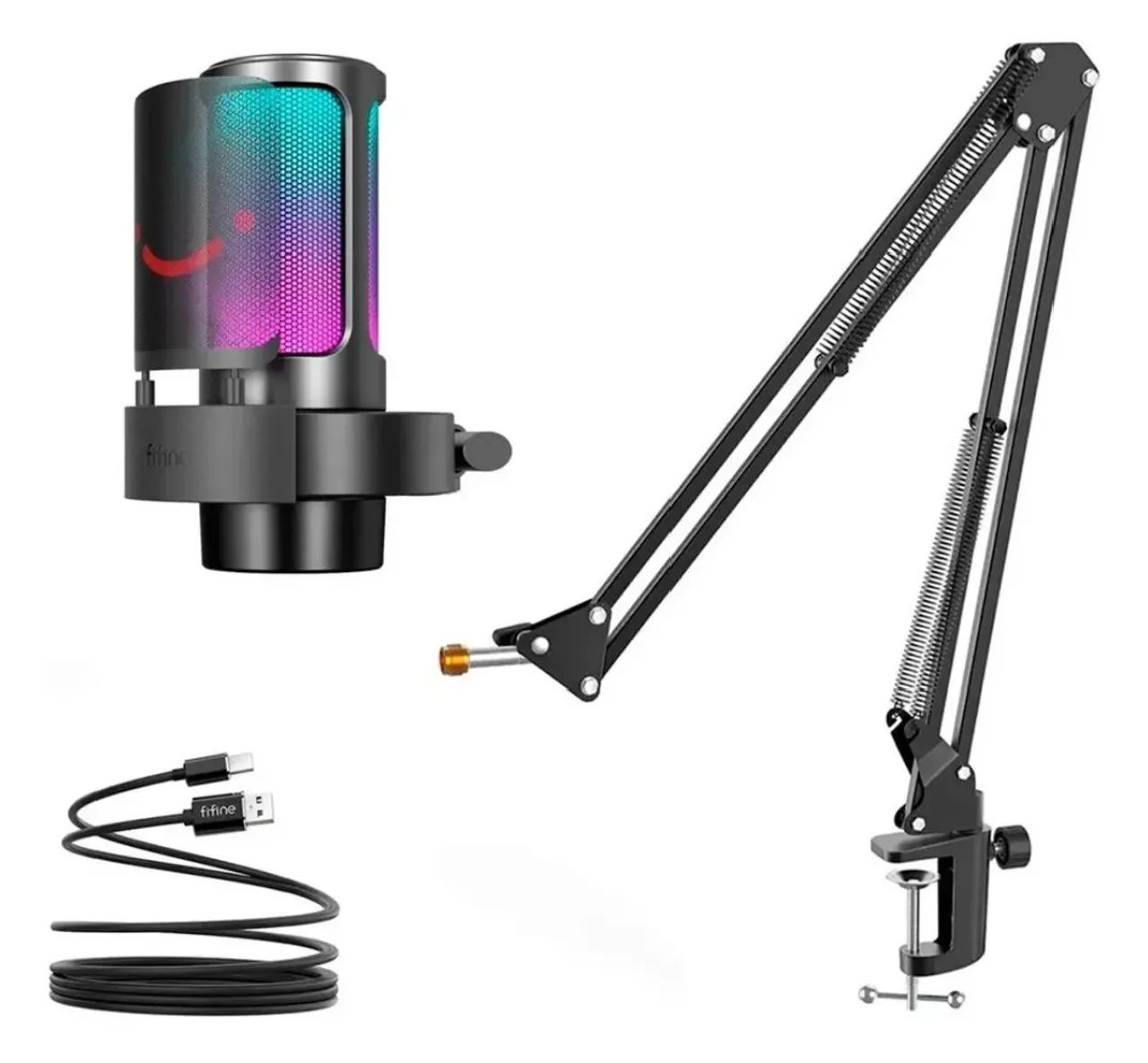 Microfone Fifine A8 Gamer RGB Para Streaming e Podcast + Braço - Foto 3