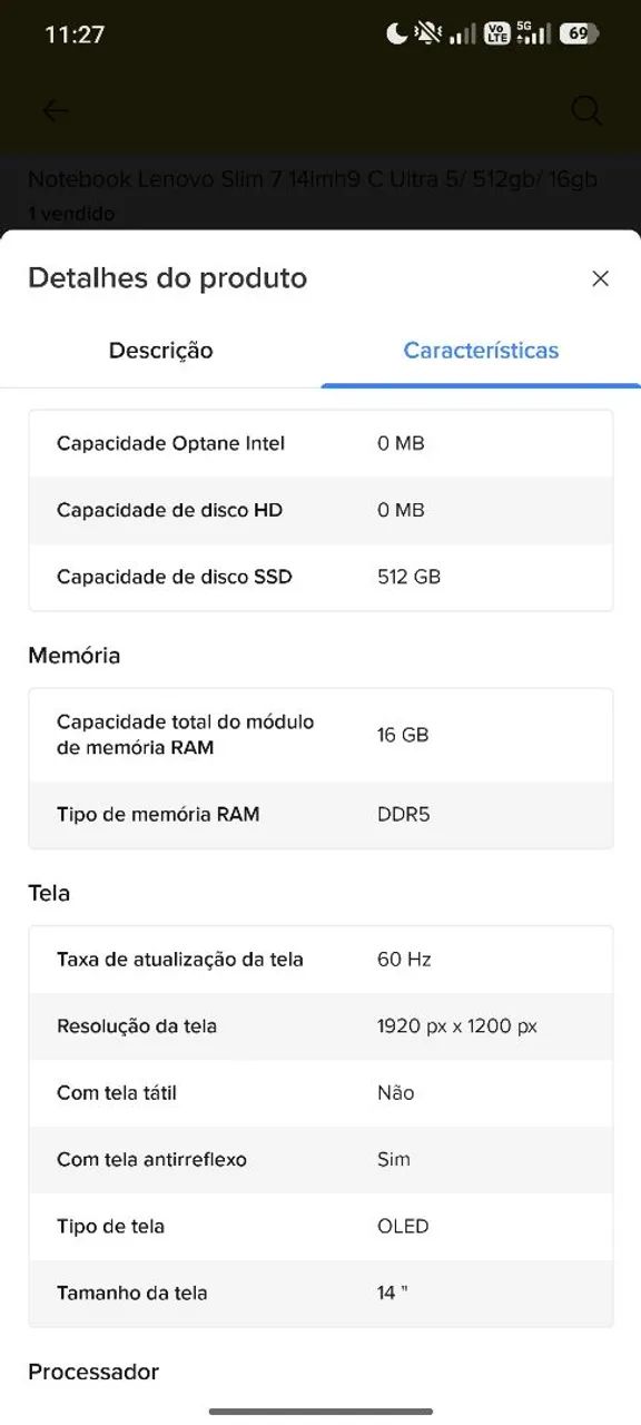 Vendo notebook Lenovo yoga slim 7i 