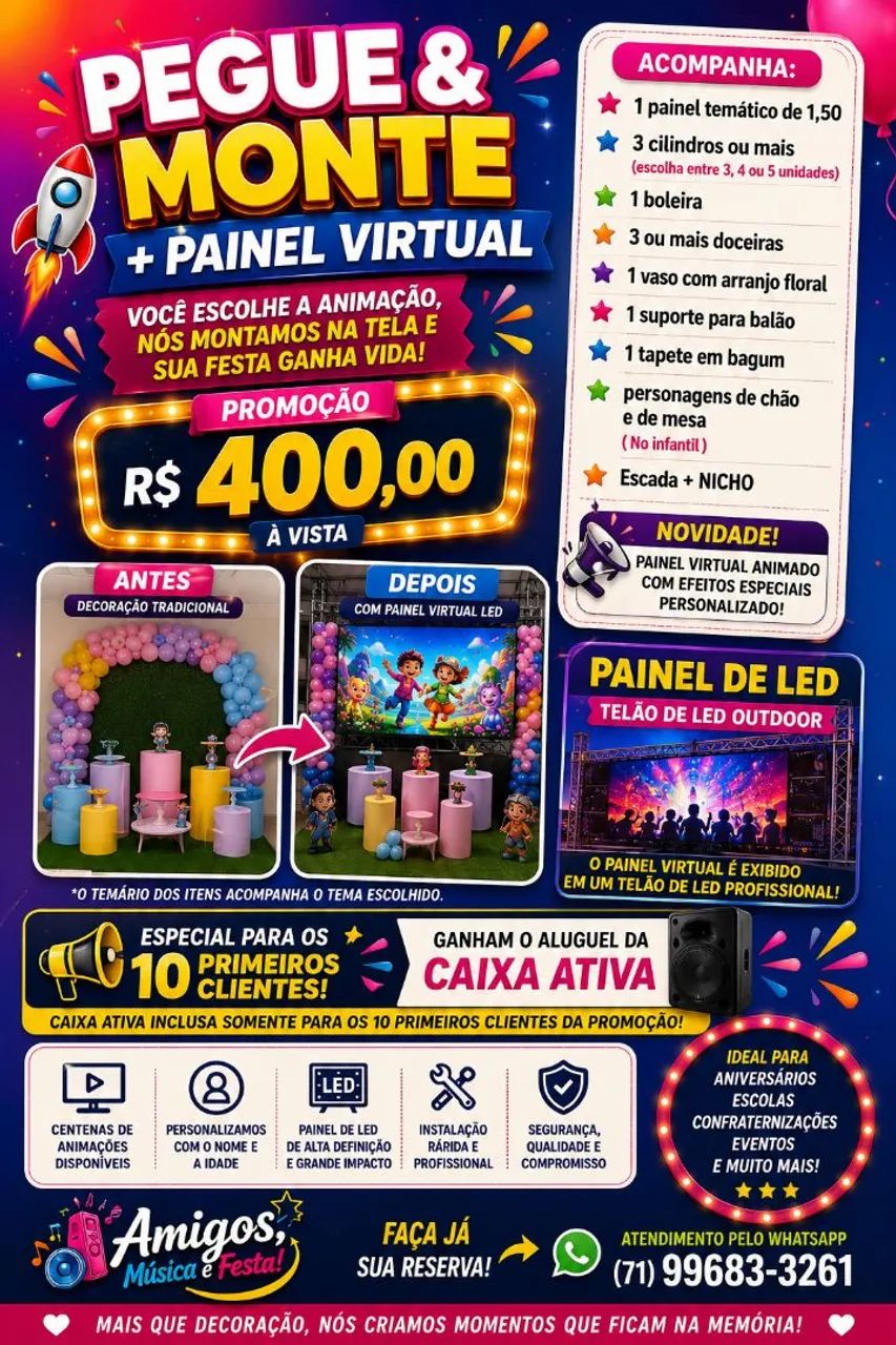 DJ,Pegue e monte ,TELÃO DE LED OUTDOOR, Som 