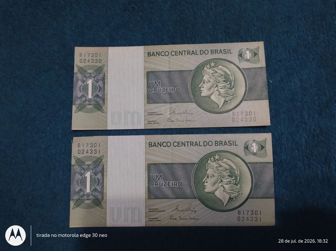 2 cédulas 1 cruzeiro sequência 