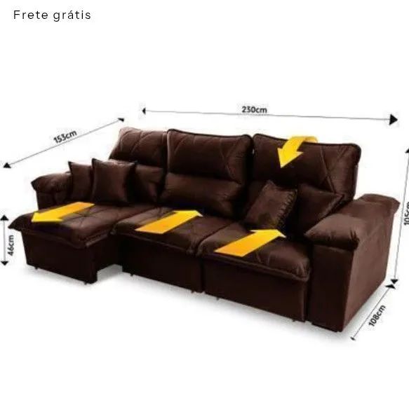 SOFÁ RETRATIL/RECLINAVEL TRENTO 2,30m SUEDE VELUT MARRON - Foto 2