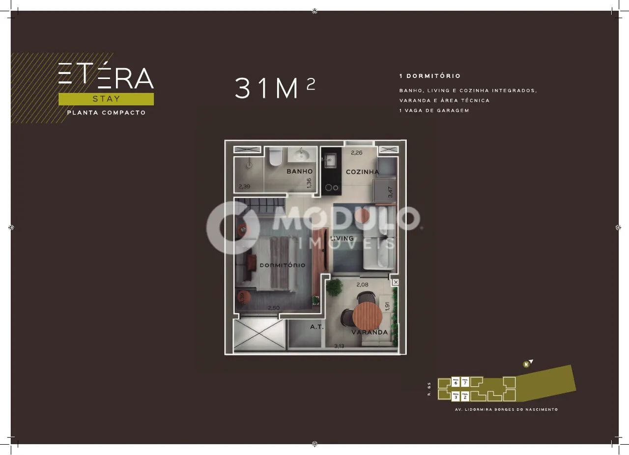 FLAT à venda, 1 quarto, 1 vaga, GAVEA - Uberlândia/MG - Foto 3