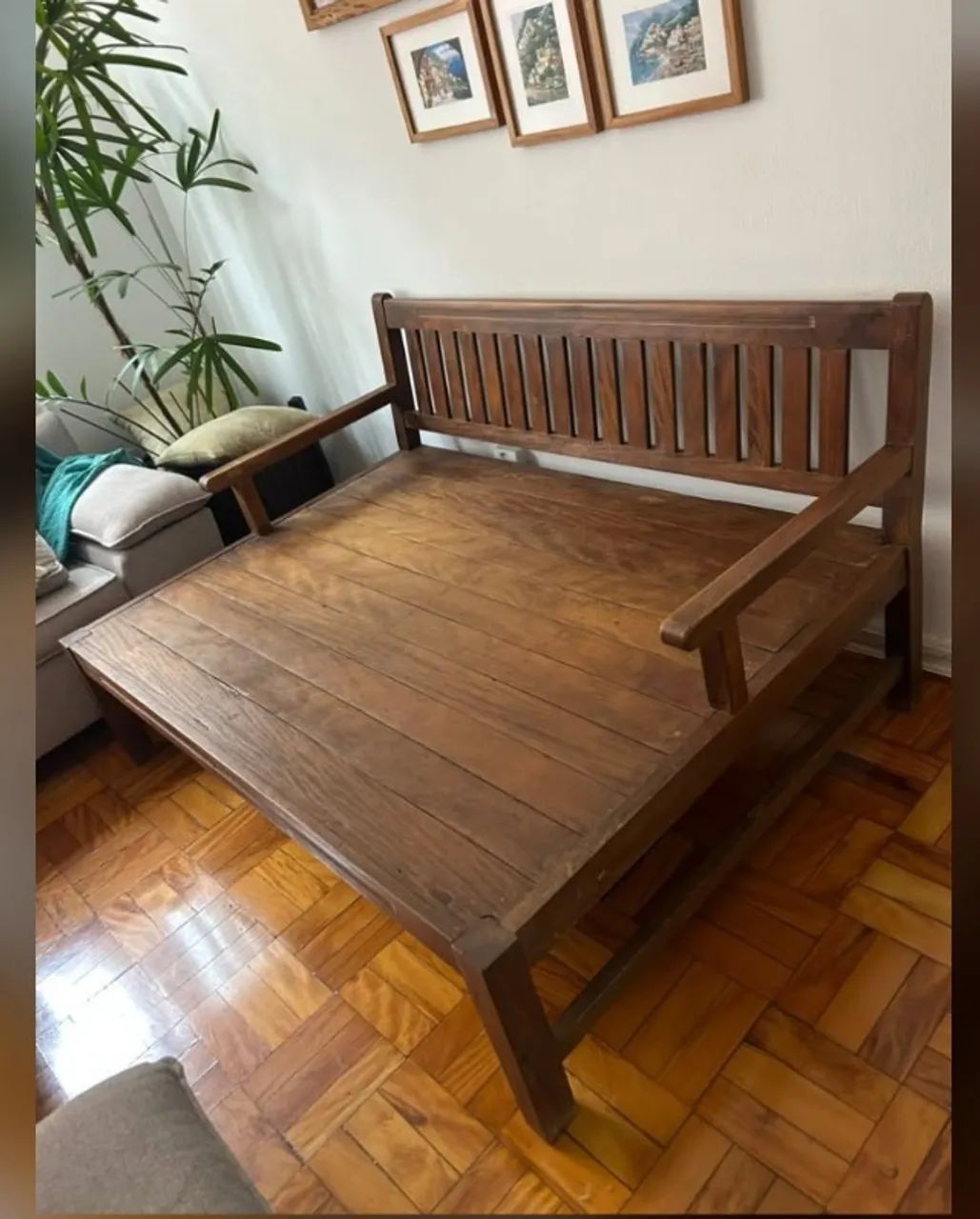 Sofá / Cama / Futon de Madeira Maciça com Conjunto Completo