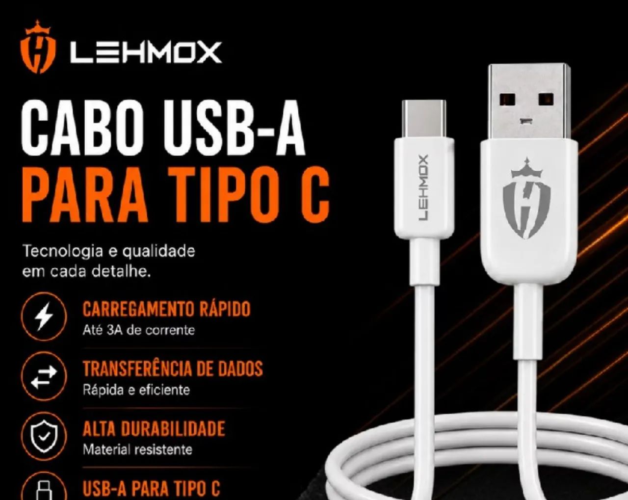 Cabo USB Tipo C Lehmox 1 Metro para Celular - Foto 4