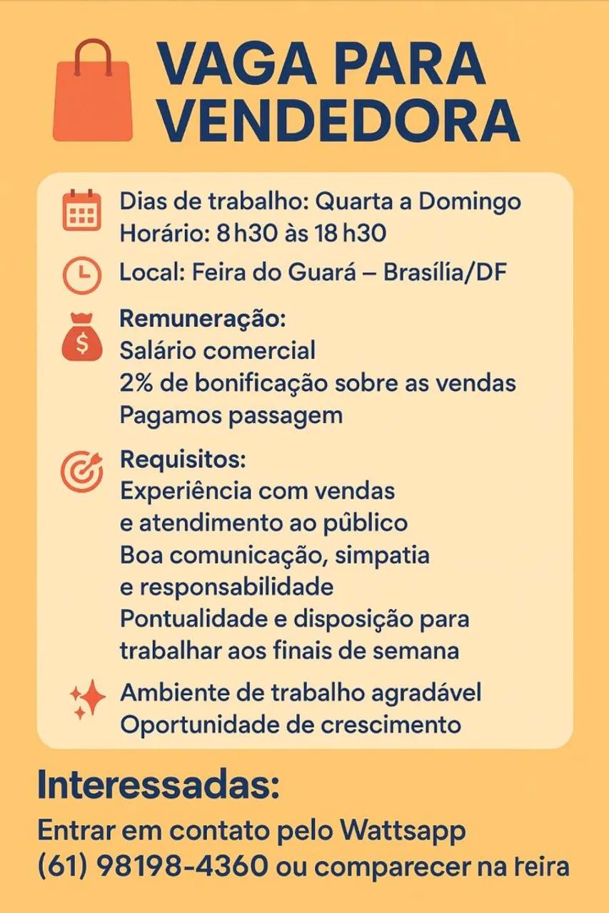 VAGA PARA VENDEDORA 
