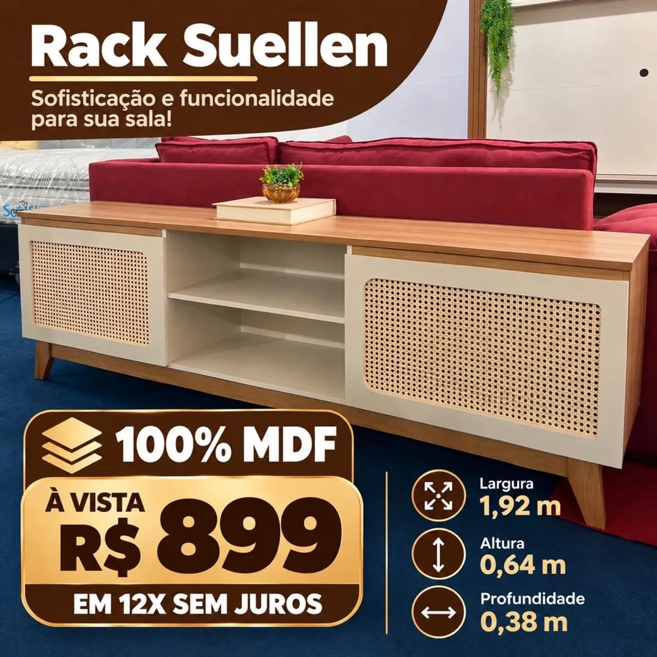 PROMOÇÃO URGENTE - Rack 100% MDF Suelen para TVS com até 70 POLEGADAS