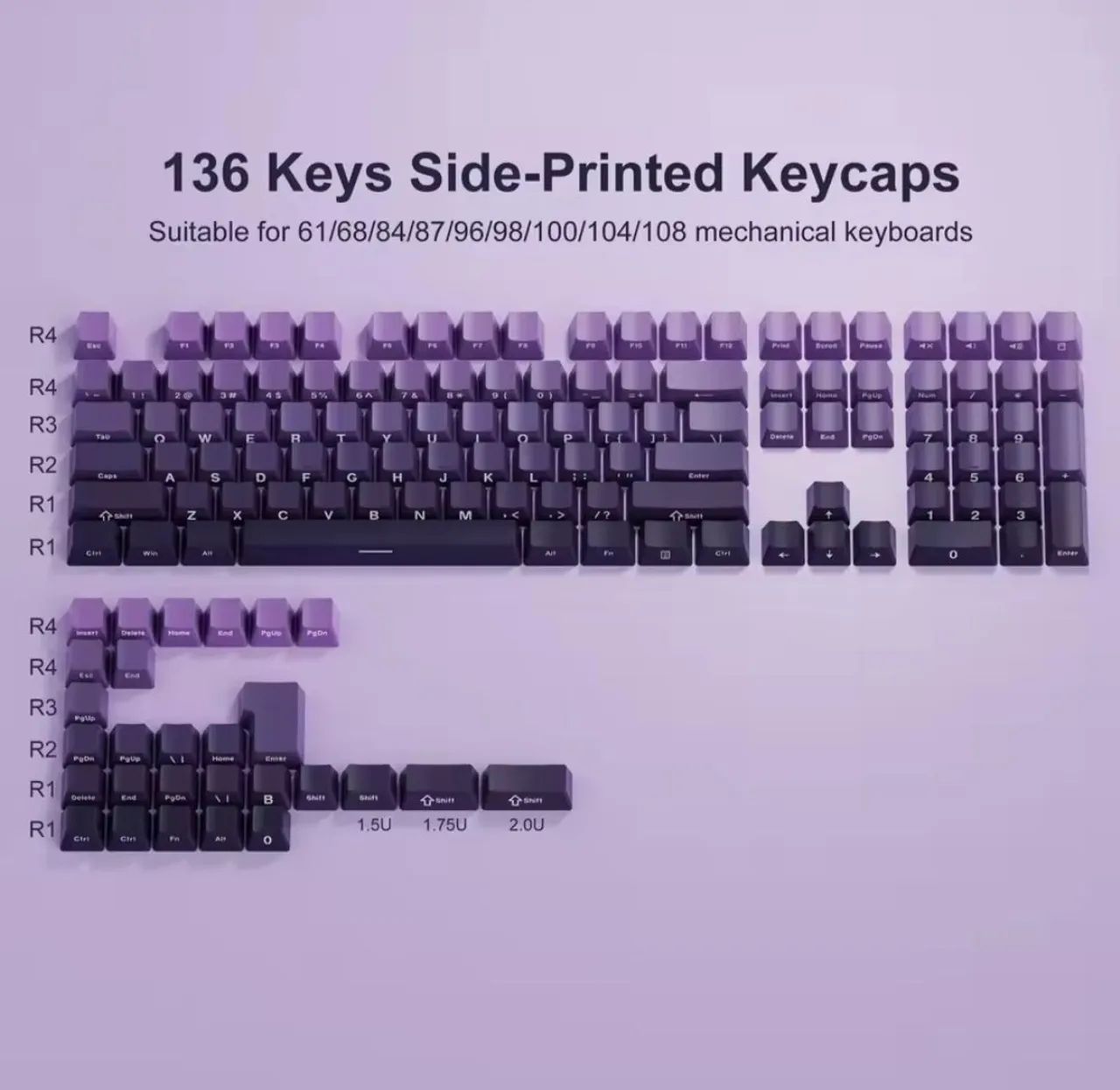 KIT 136 KEYCAPS PURPLE GRADIENTE PBT DOUBLE SHOT