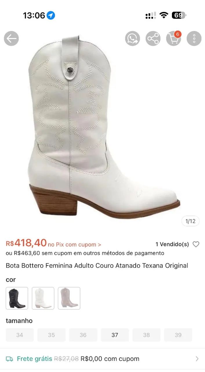 Bota Botero Feminina Couro Texana  - Foto 3