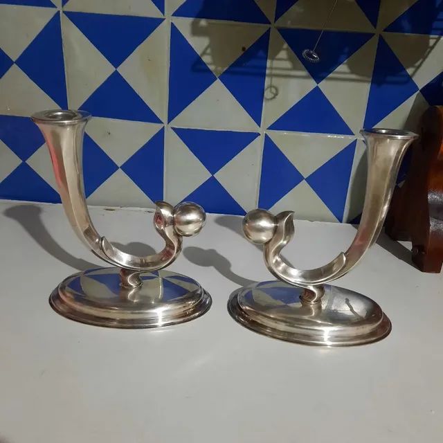 Dupla 2 Castiçais Espessurados em Prata Eberle Anos 50 - Foto 6