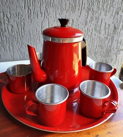 Jogo cha café vintage alumínio esmaltado 8 peças  - Foto 4