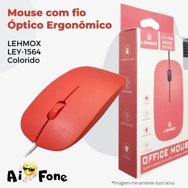 Mouse Óptico Ergonômico Cabo Usb Modelo cores diferenciadas, Com Fio - Foto 5