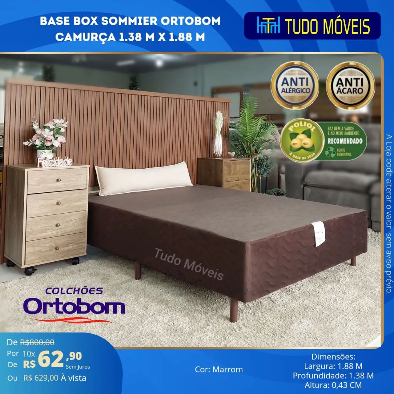 BASE BOX SOMMIER ORTOBOM CAMURÇA 1.38X1.88M - Foto 2