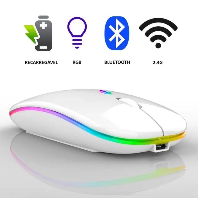 Mouse Sem Fio Bateria Recarregável Wireless 2.4ghz e Bluetooth Led Rgb