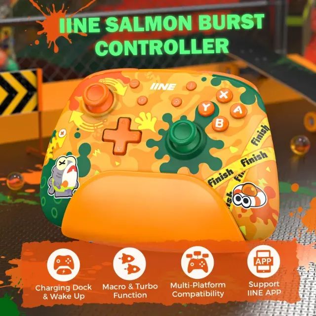 Controle IINE Salmon Burst com Dock de Carregamento - Compatível c/ N Switch, Celular e PC