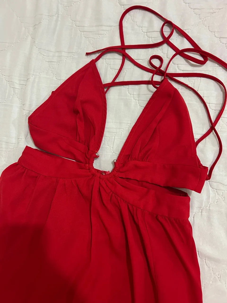 Vestido vermelho longo com amarração