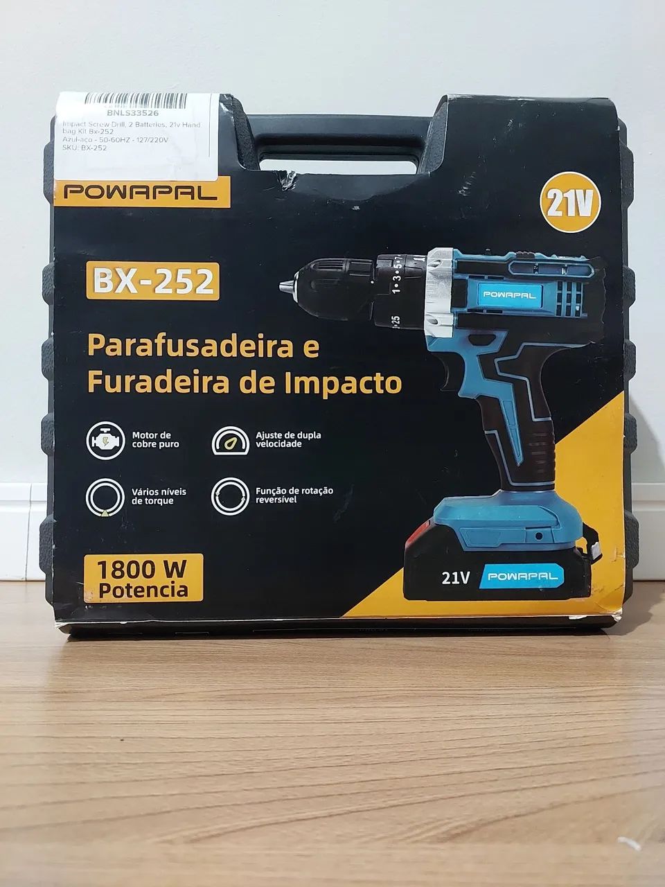 FURADEIRA PARAFUSADEIRA SEM FIO A BATERIA 21V COM MALETA E