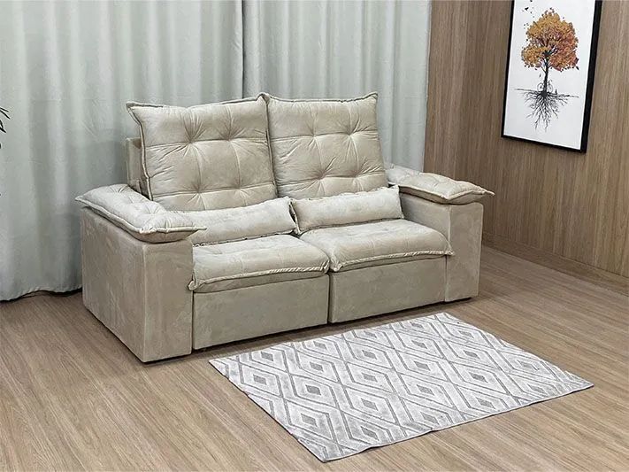 Sofá Retrátil 2 Lugares 200cm Veludo Bege - Foto 3