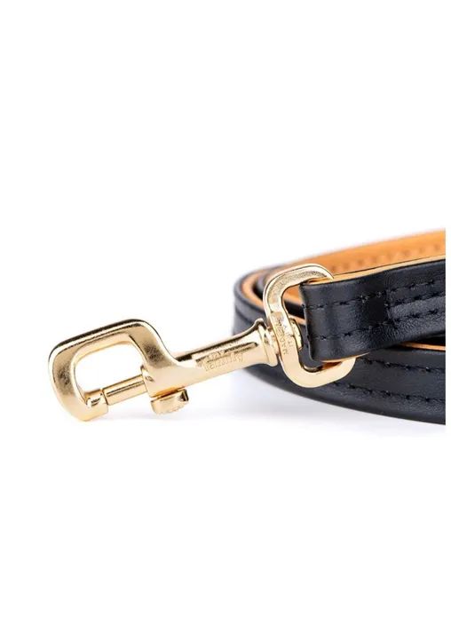 Coleira + Guia para Cachorro em Couro Italiano Preto e Marrom - Foto 3