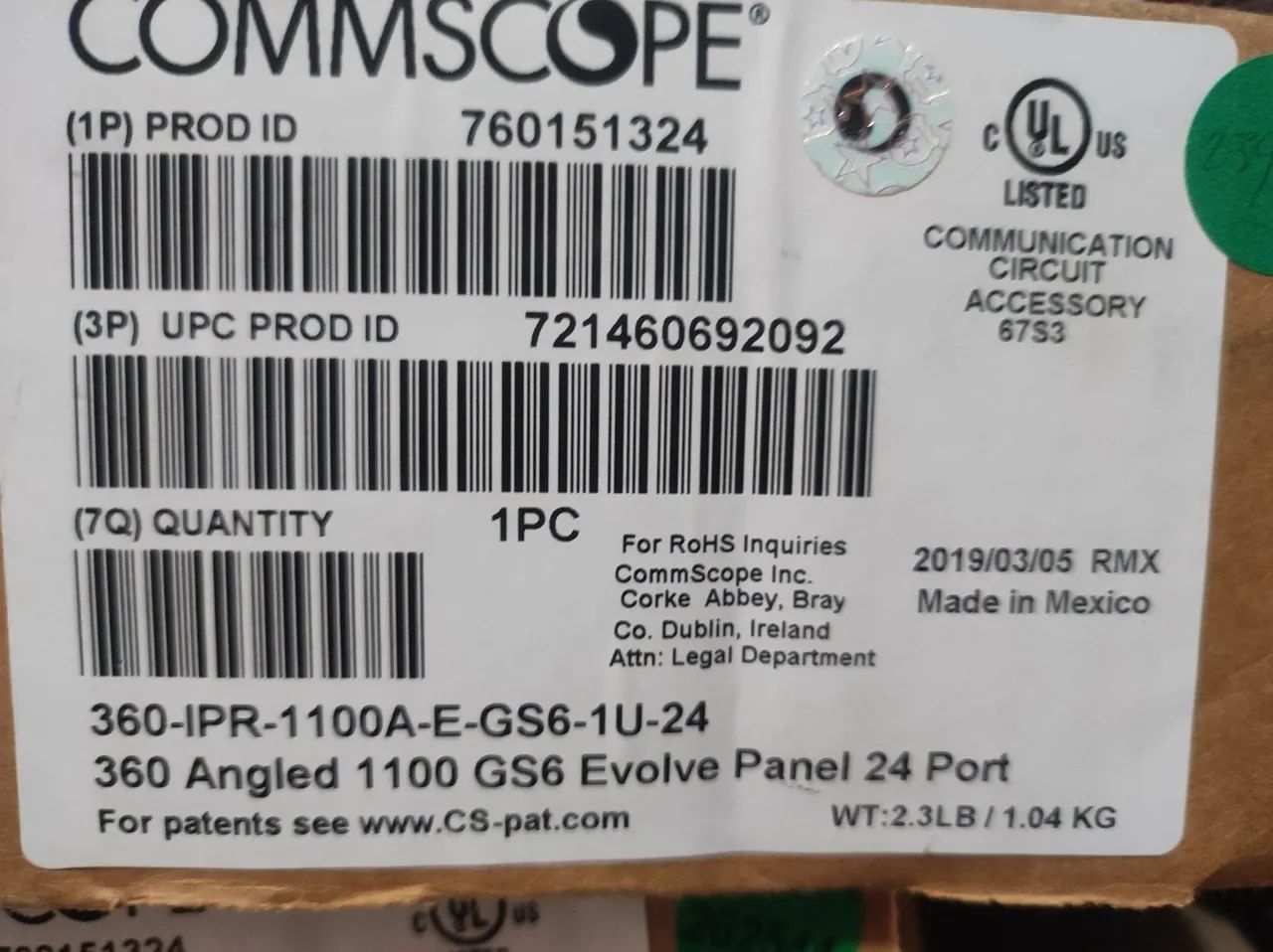 PATCH PANEL ANGULAR 24P CAT.6 COMMSCOPE