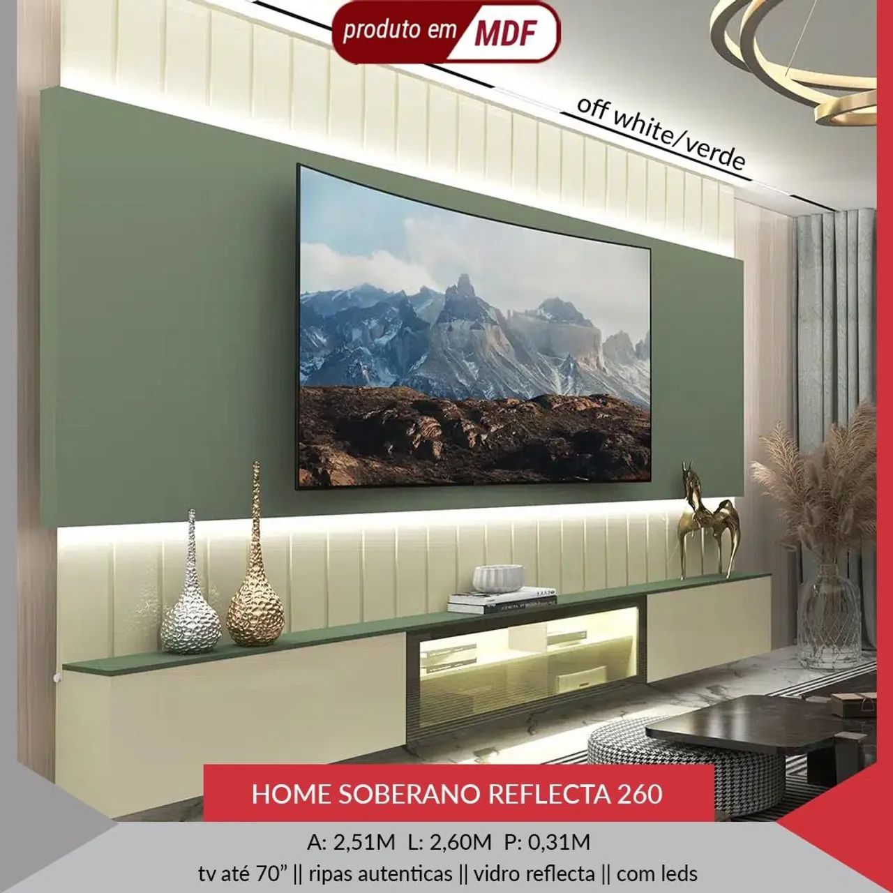 Painel para TV Home Soberano Reflecta 260 MDF Naturale - Foto 2
