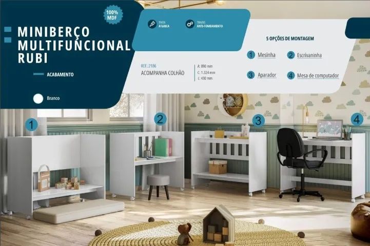 Miniberço Multifuncional Rubi Branco - TIGUS , Pronta Entrega - Foto 2