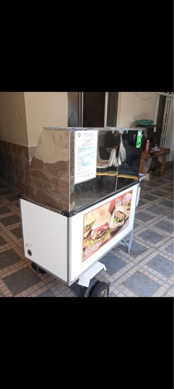 Carrinho de lanche completo com estrutura em aço inox