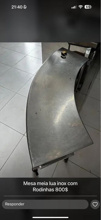 Mesa meia lua inox com rodinhas - Foto 2