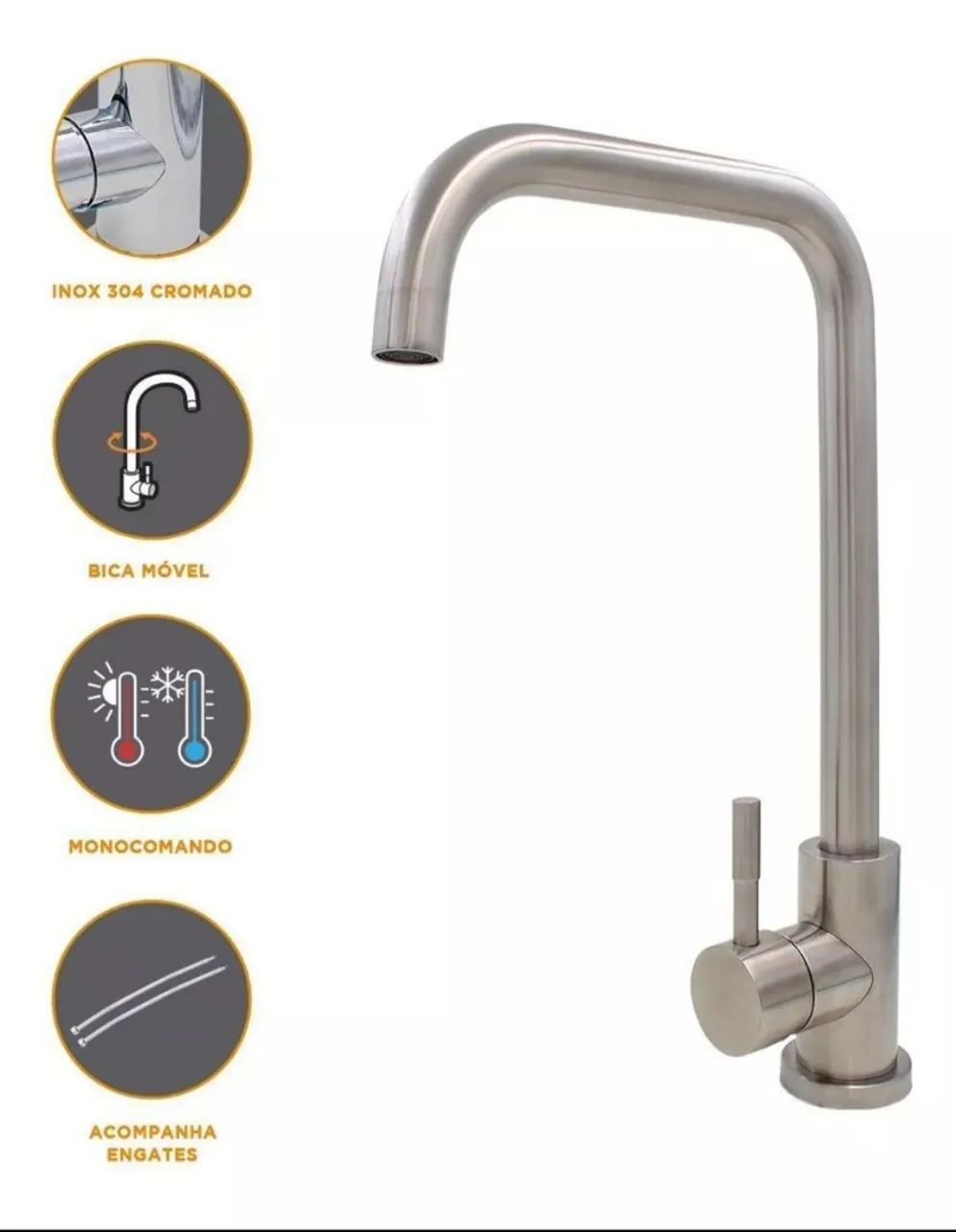 Torneira de Cozinha em Aço Inox monocomando - Foto 2
