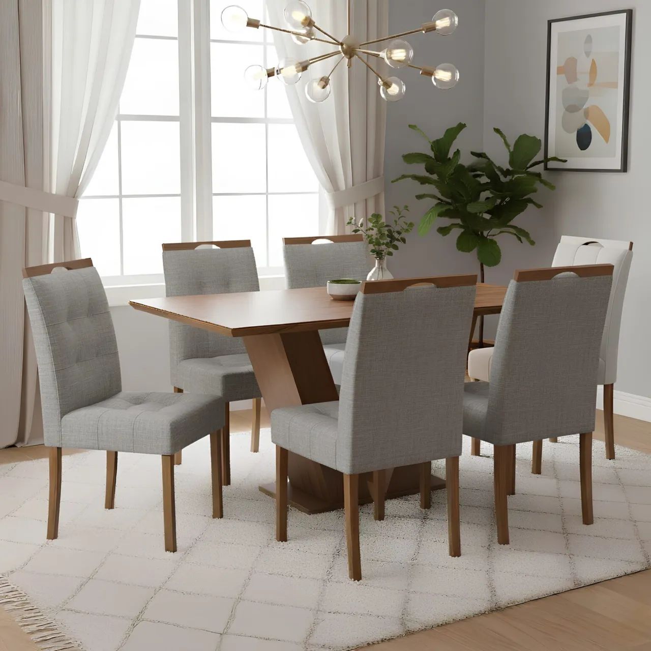 Mesa de Janta Mariana Com 6 Cadeiras em Madeira tt43