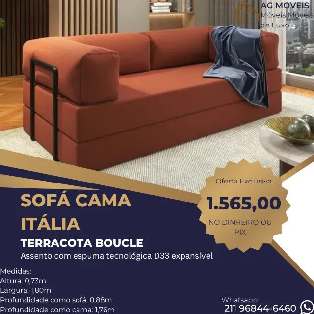 Sofá Cama Itália na Caixa Com Espuma D33 Expansiva - Bege Boucle