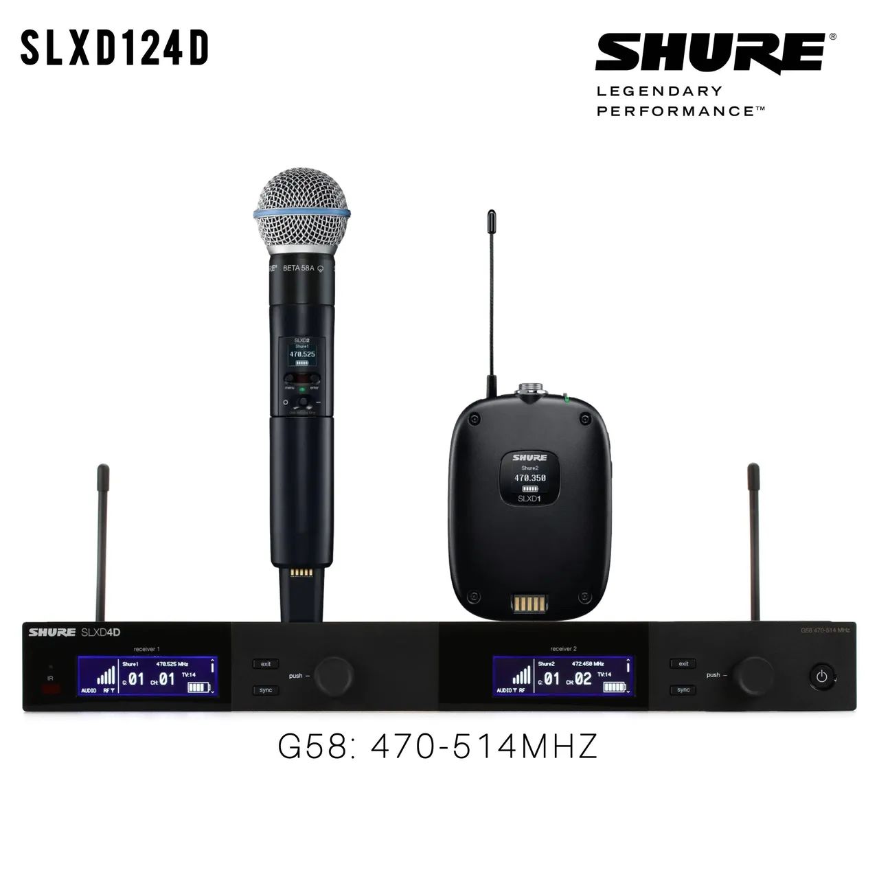 Sistema Sem Fio Duplo SLXD124D Shure Microfone Beta 58a e Bodypack  - Foto 2