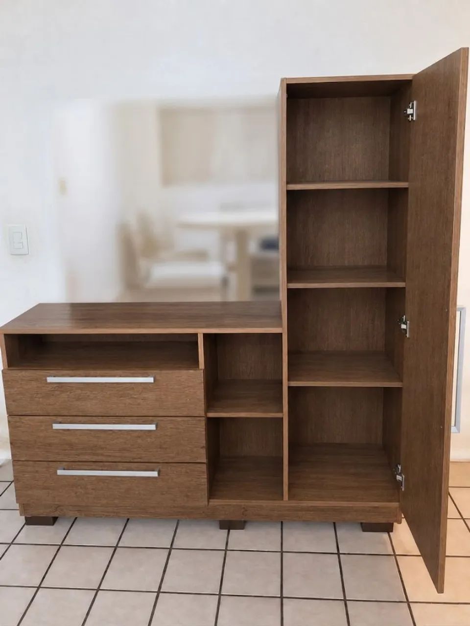  RACK COM 3 GAVETAS E PORTA DE VIDRO