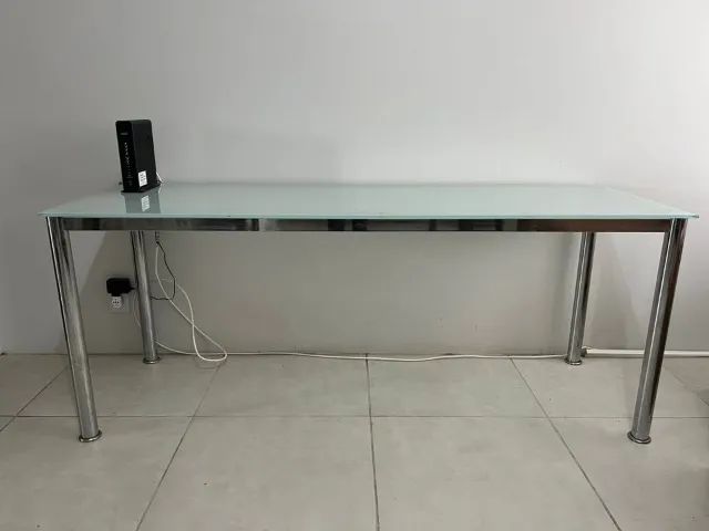 Mesa Tok&Stok de Vidro Temperado e Inox (180cm x 60cm) - Foto 3