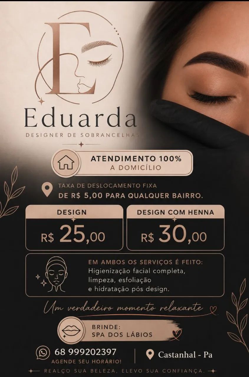 Design de sobrancelhas 100% a domicílio 