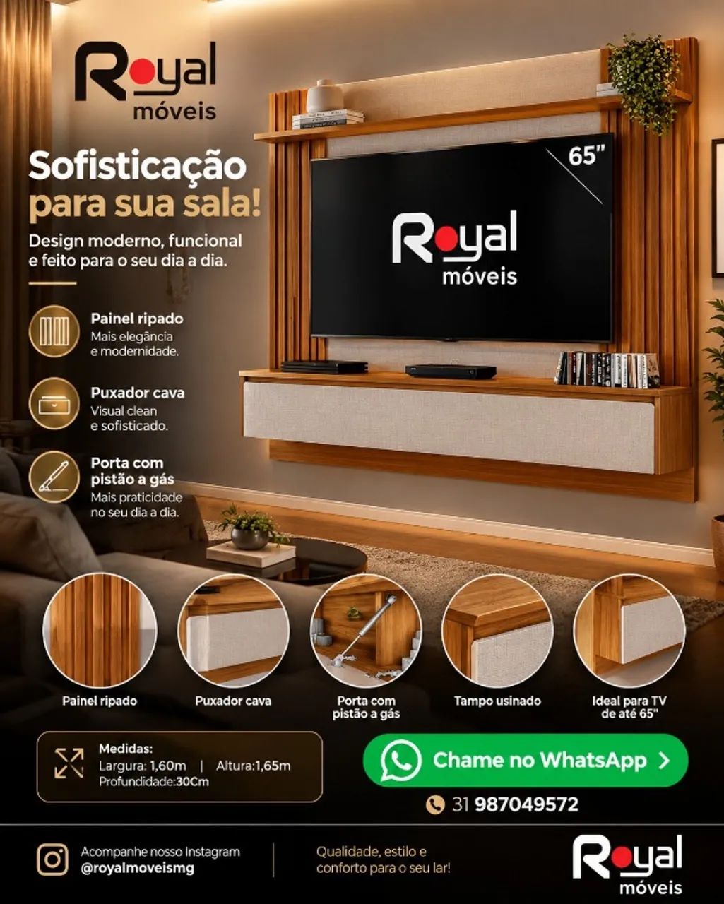 Painel Suspenso TVs Até 65Polegadas 1.60M. Produto Novo Direto de Fábrica.